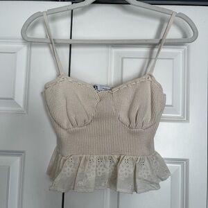 Zara Cream Lace Peplum Crop Top